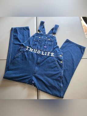 BIG SMITH Blue Jean Denim Overalls Tupac Thug Life Overalls 40X32
